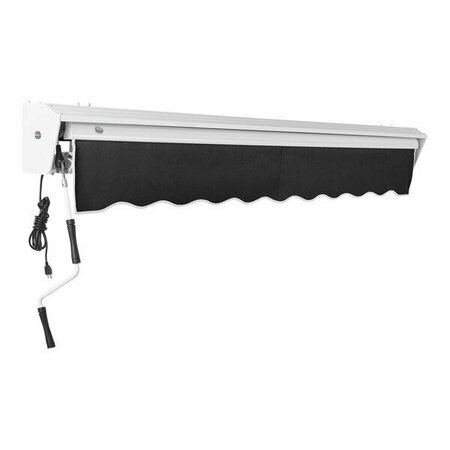 AWNTECH Destin 12' Black Heavy-Duty Left Motor Retractable Patio Awning with Protective Hood 237DTL12K